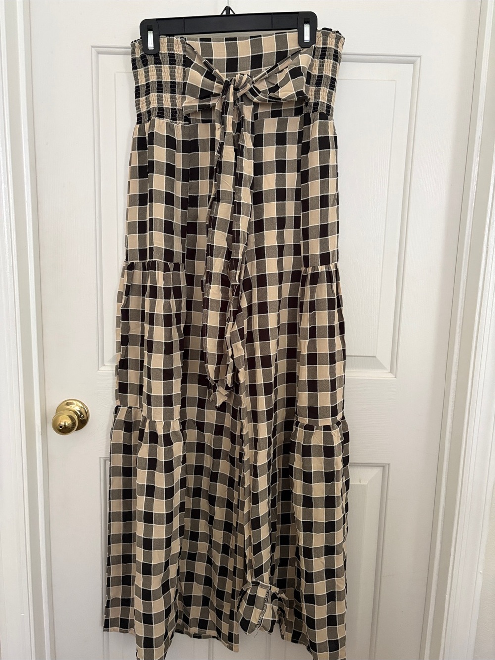 Plaid Tiered Palazzo Pants with Smocked Waist
